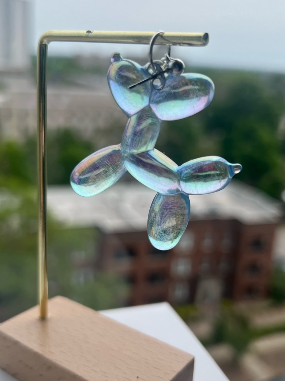 Iridescent Blue Balloon Dog Drop Earrings